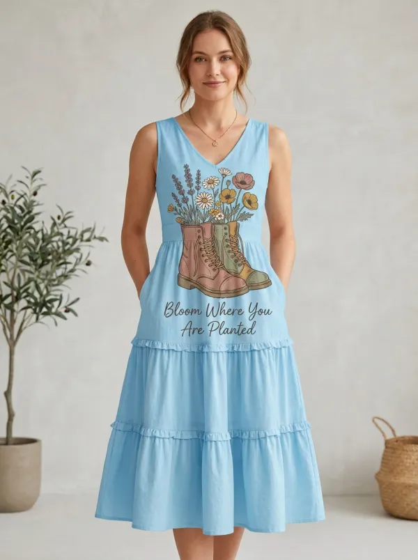 Floral Combat Boots Bloom Where You Are Planted Dress