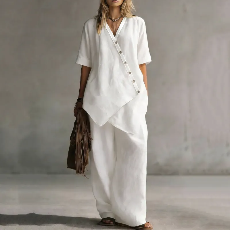 ⌛Limited-Time Offer-Women's Asymmetrical Top & Wide-Leg Pants Set