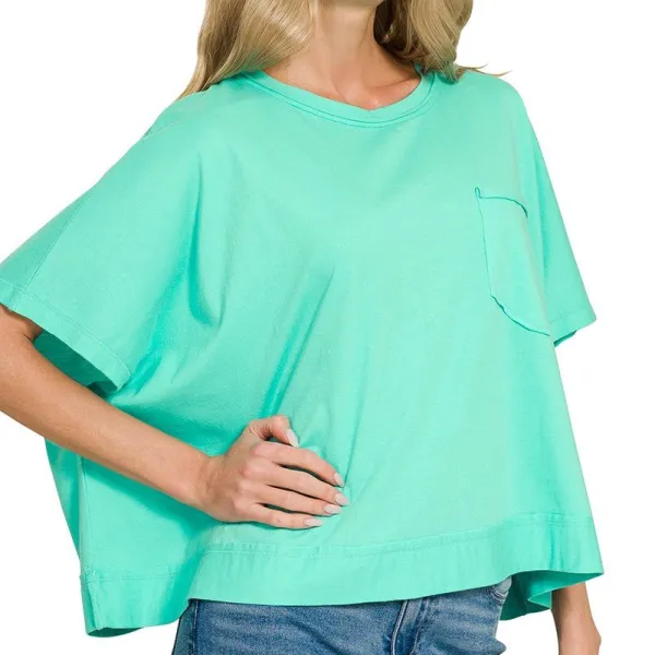 Exposed Seam Oversized Crop Casual Tee