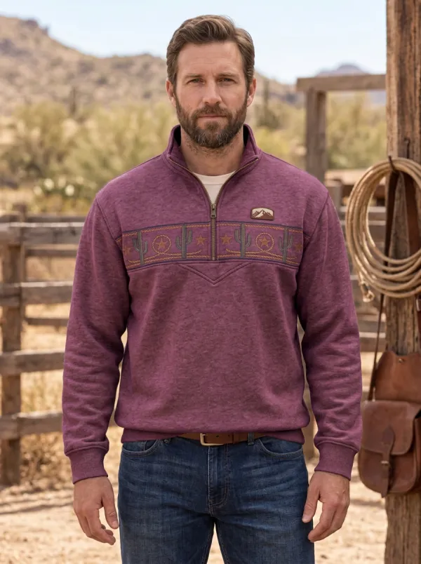 Men's Western Cowboy Cactus Star Quarter-Zip Sweatshirt