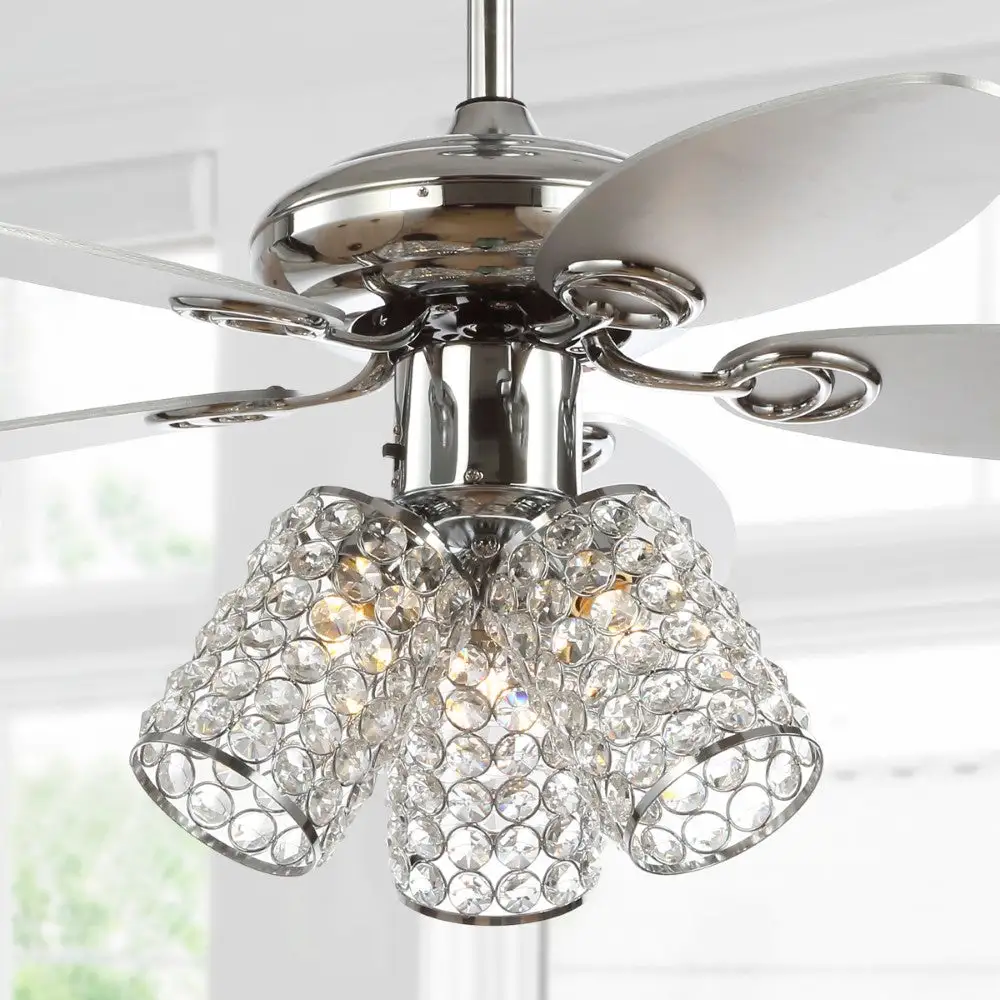 Triple-Light Crystal LED Ceiling Fan With Remote