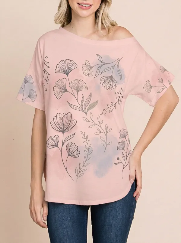 Women's Botanical Nature Lover Ginkgo Leaf Watercolor Printed T-shirt