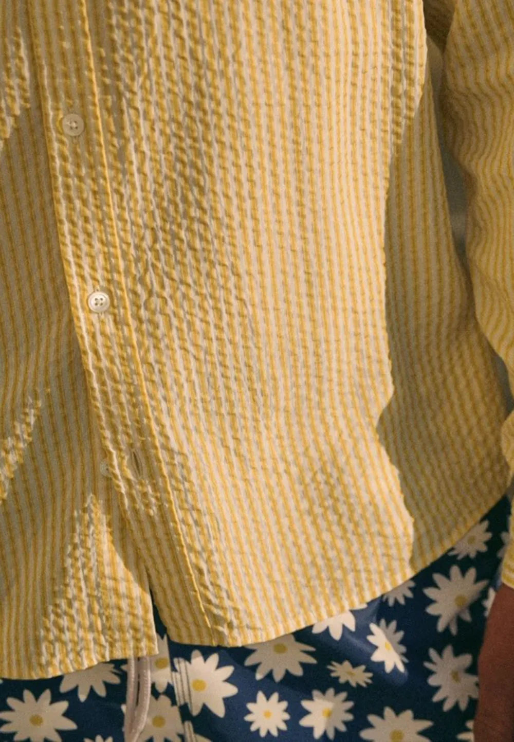 Yellow Seersucker Textured Long Sleeve Shirt