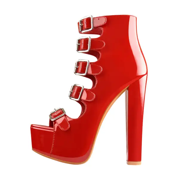 Five Buckle Strap Chunky Heel Boot Sandals