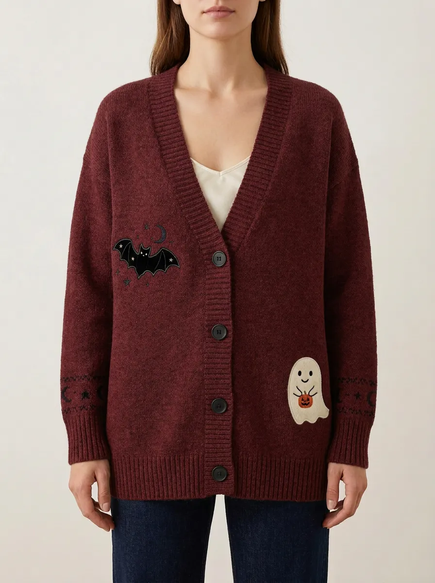 Women's Ghost Bat Pumpkin Halloween Print Cardigan