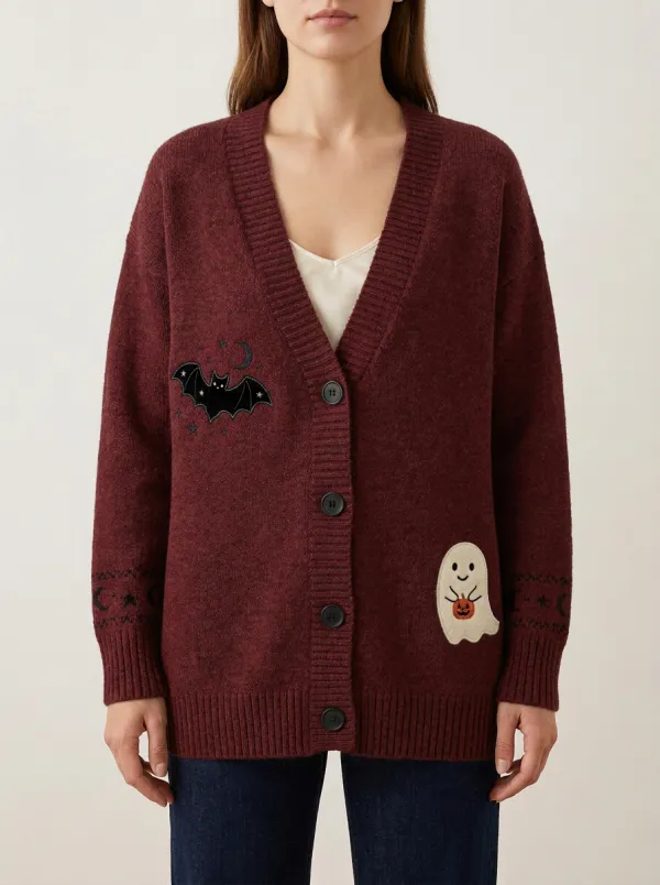Women's Ghost Bat Pumpkin Halloween Print Cardigan