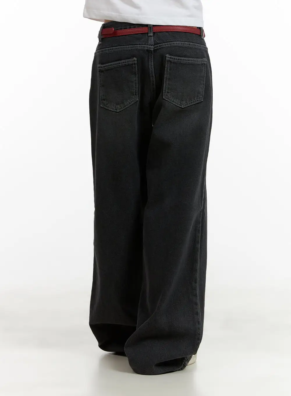 Wide-Fit Washed Low Rise Baggy Jeans