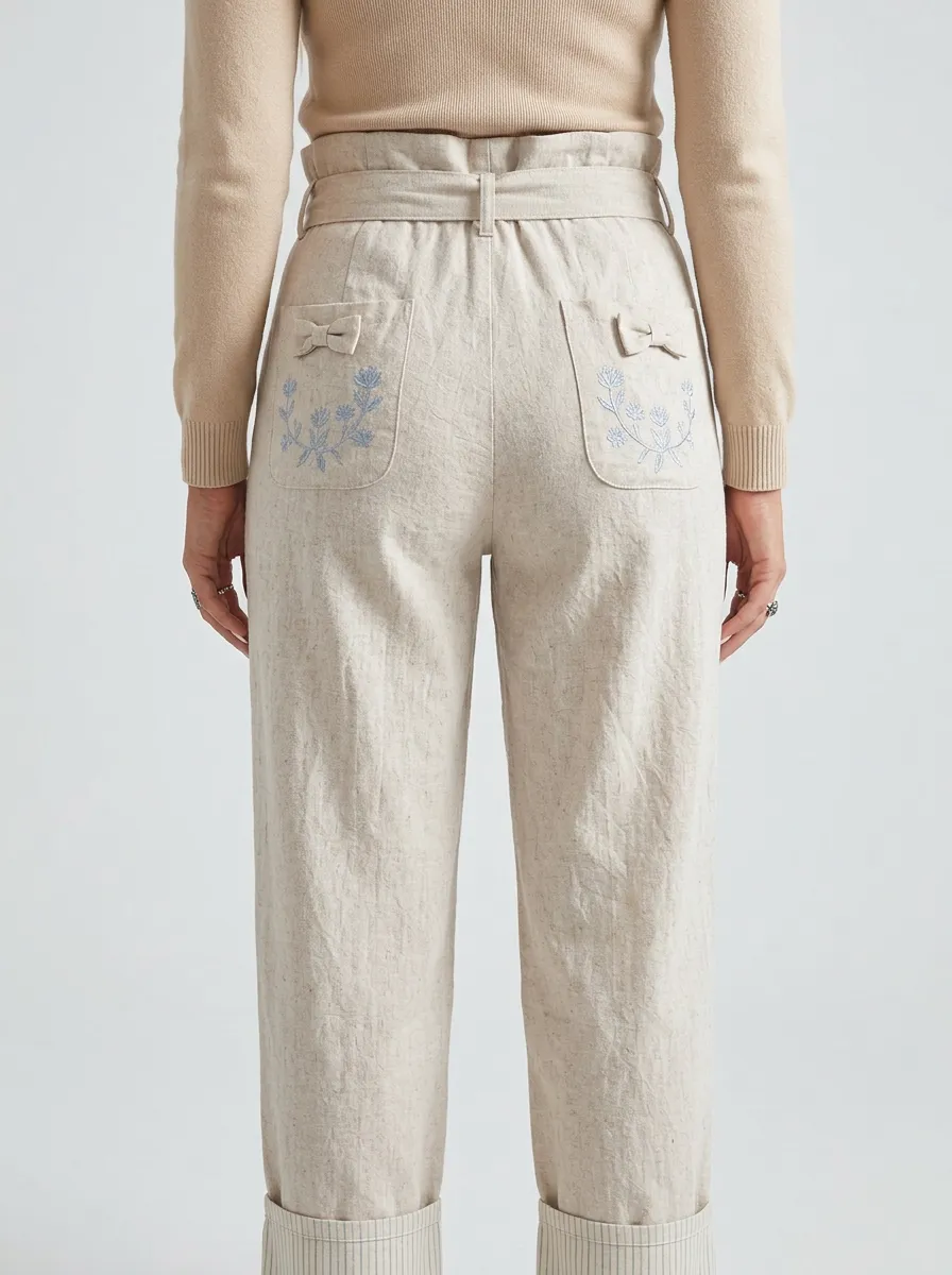 Women's Western Boho Floral Embroidered Bowknot Printed Pants