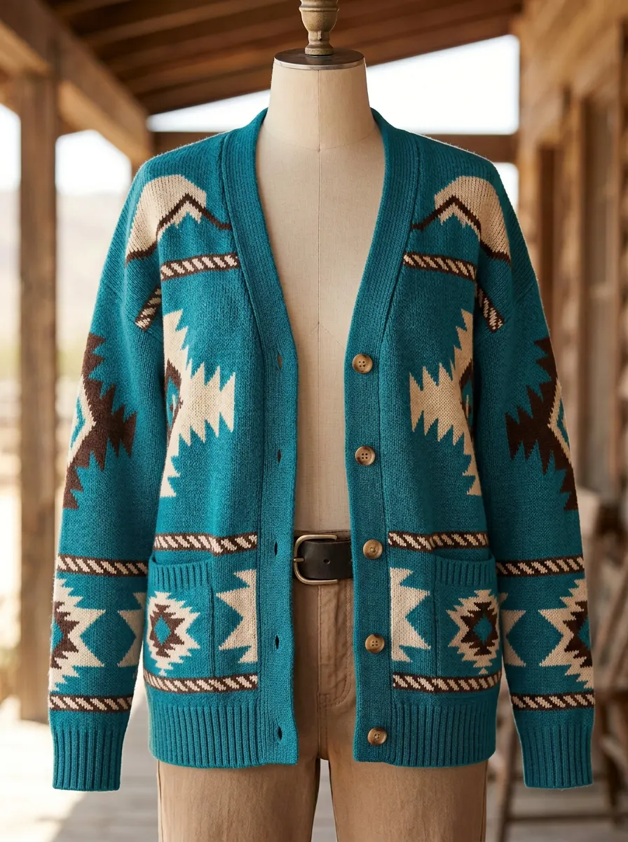 Women's Western Tan Southwestern Pattern Knit Cardigan