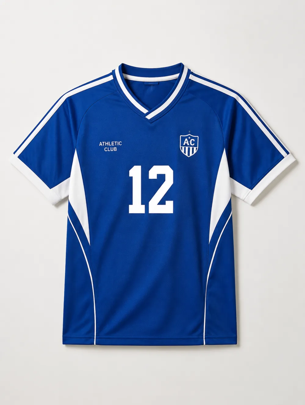 Unisex Athletic Club Number 12 Blue White Printed Soccer Jersey