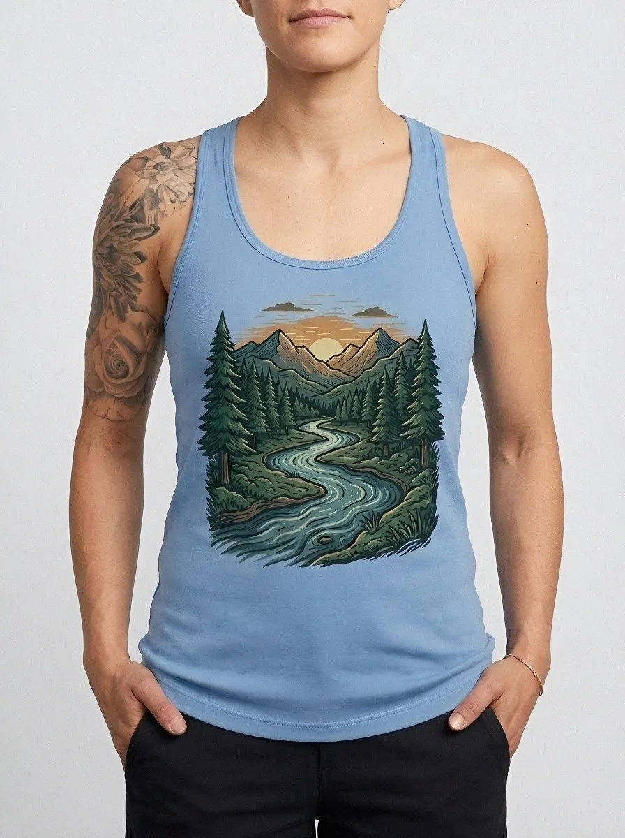 Women's Nature Lover Mountain River Forest Printed Tank Top