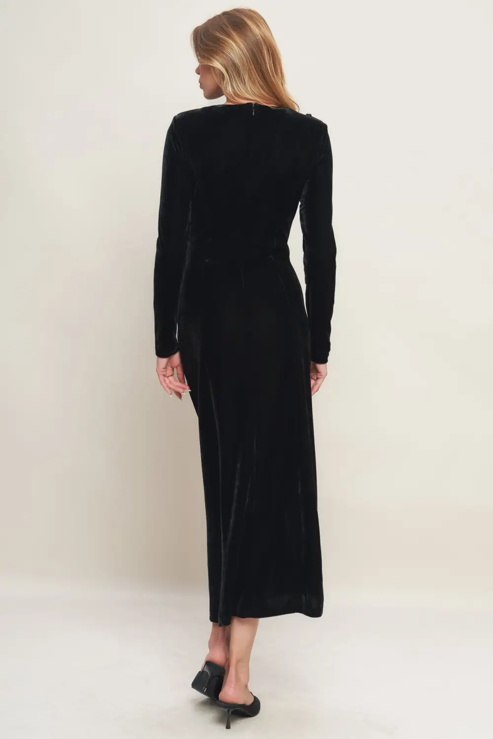 Long-Sleeve Velvet Midi Dress
