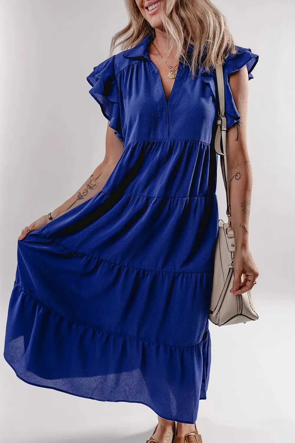 Easy Tie Detail Ruffle Trim Dress
