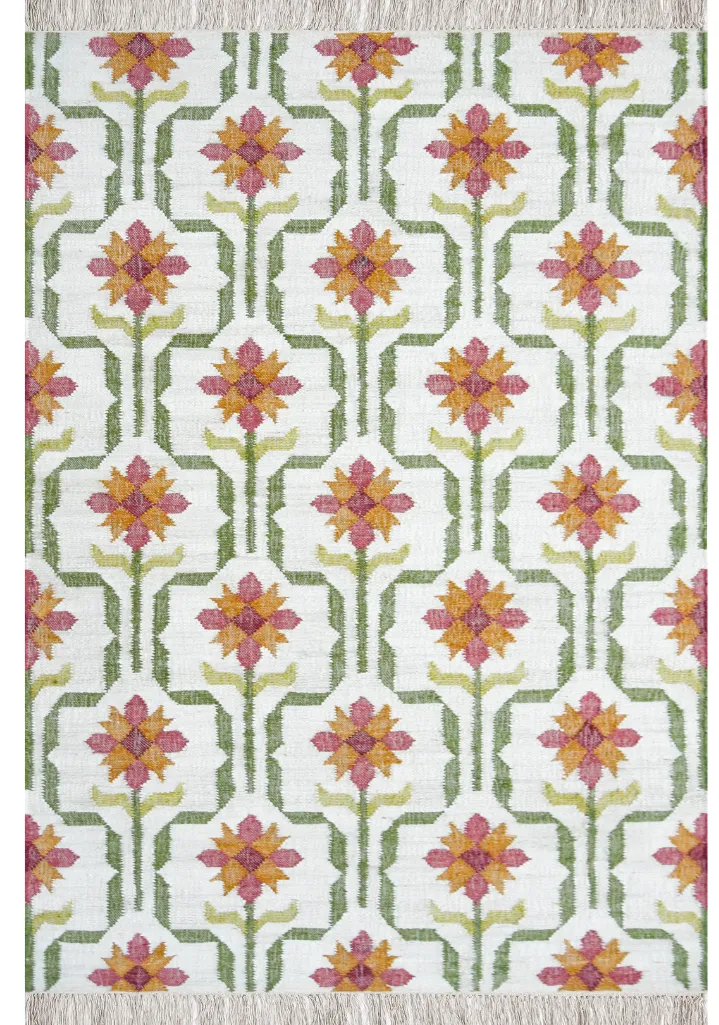 Handwoven Geometric Floral Jute Area Rug