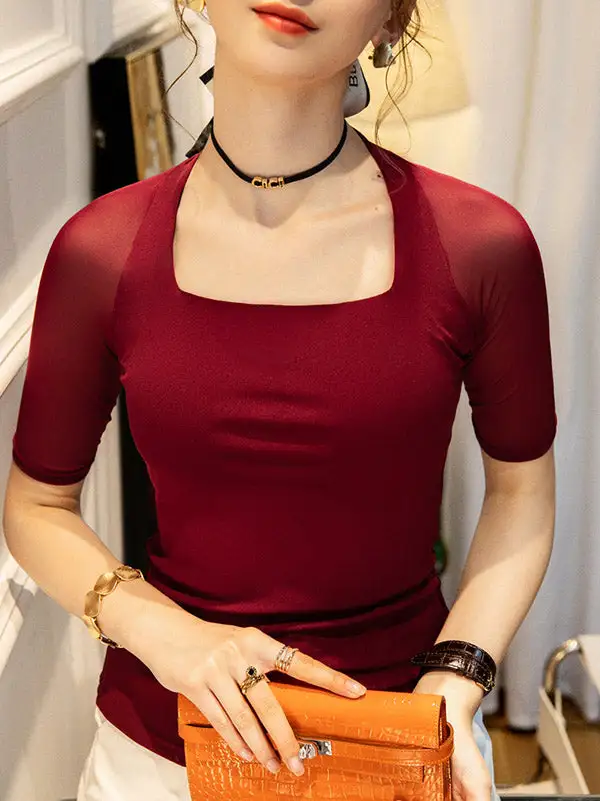 Minimal Square Neck Half Sleeve Shirt