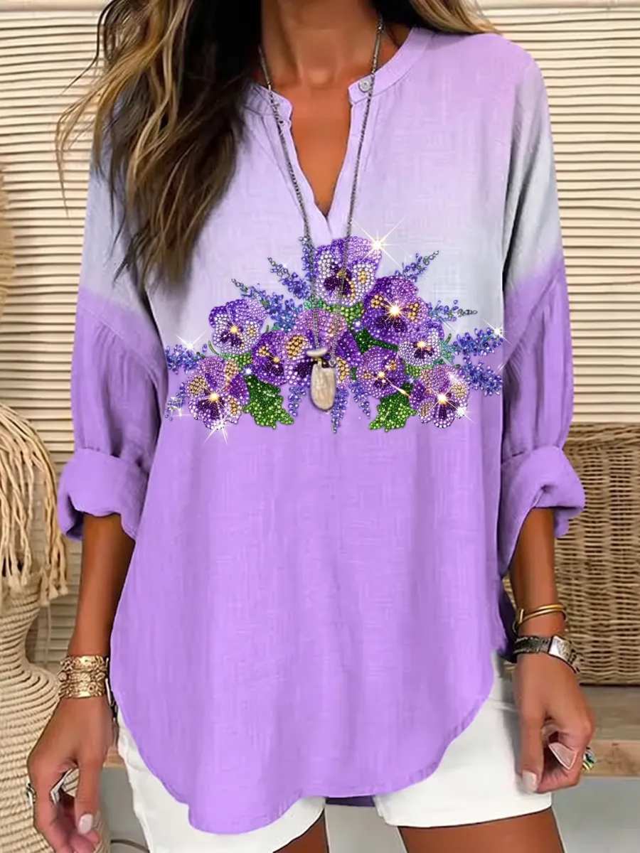 Women's cotton and linen printed top