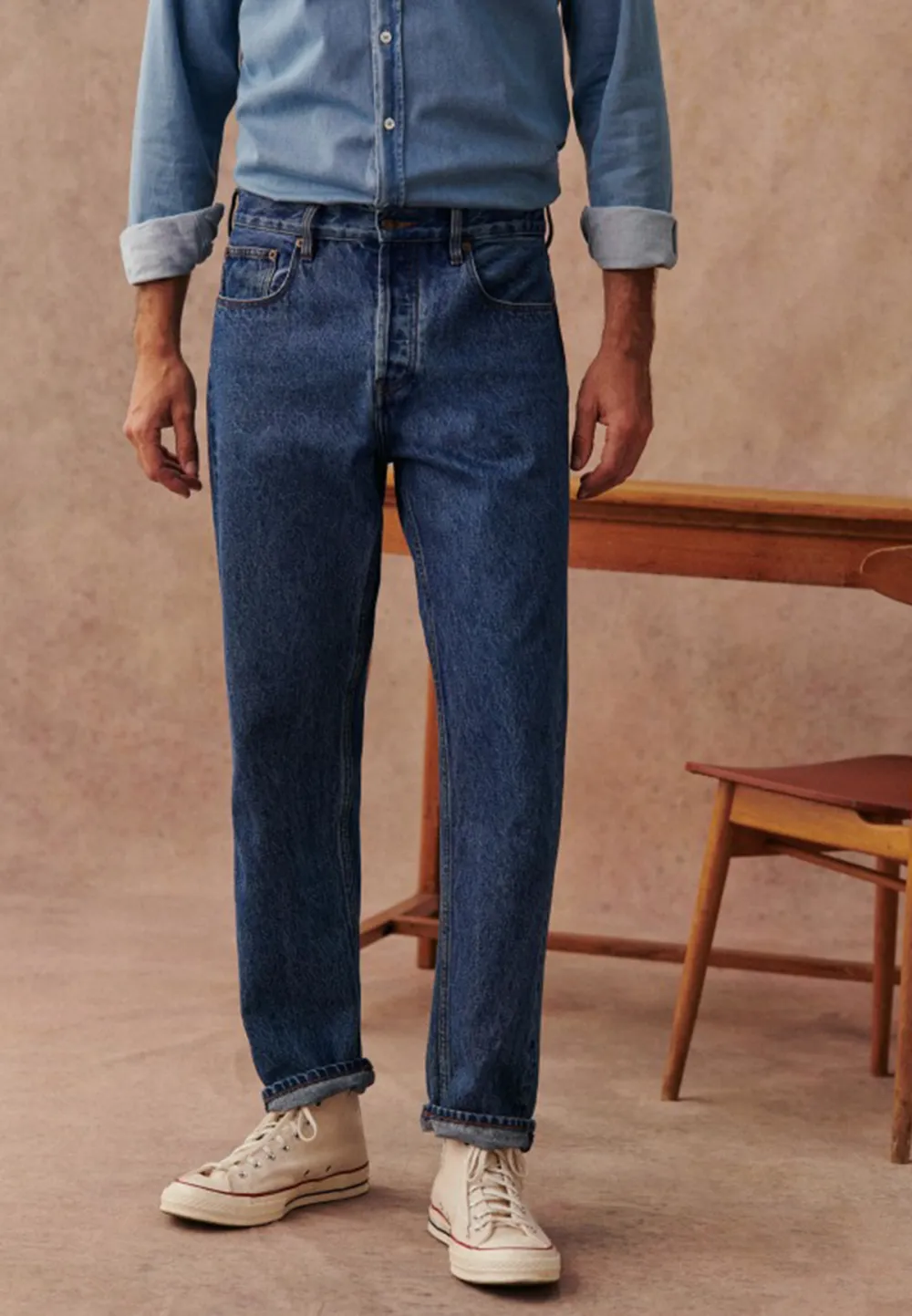 Dark Blue Straight Leg Casual Denim Jeans
