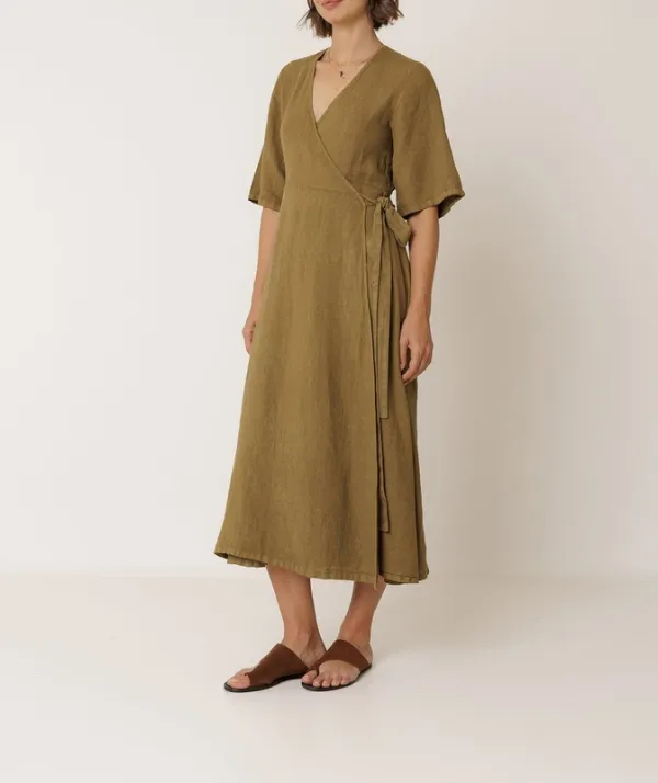 Linen Midi Wrap Dress