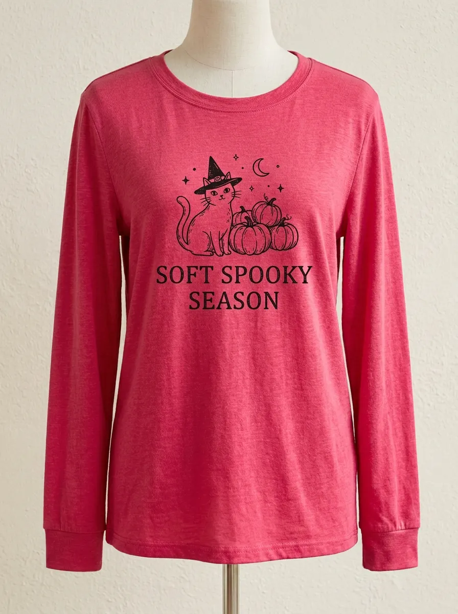 Pumpkin-Patch-Inspired Halloween Cotton Linen Long Sleeve Top
