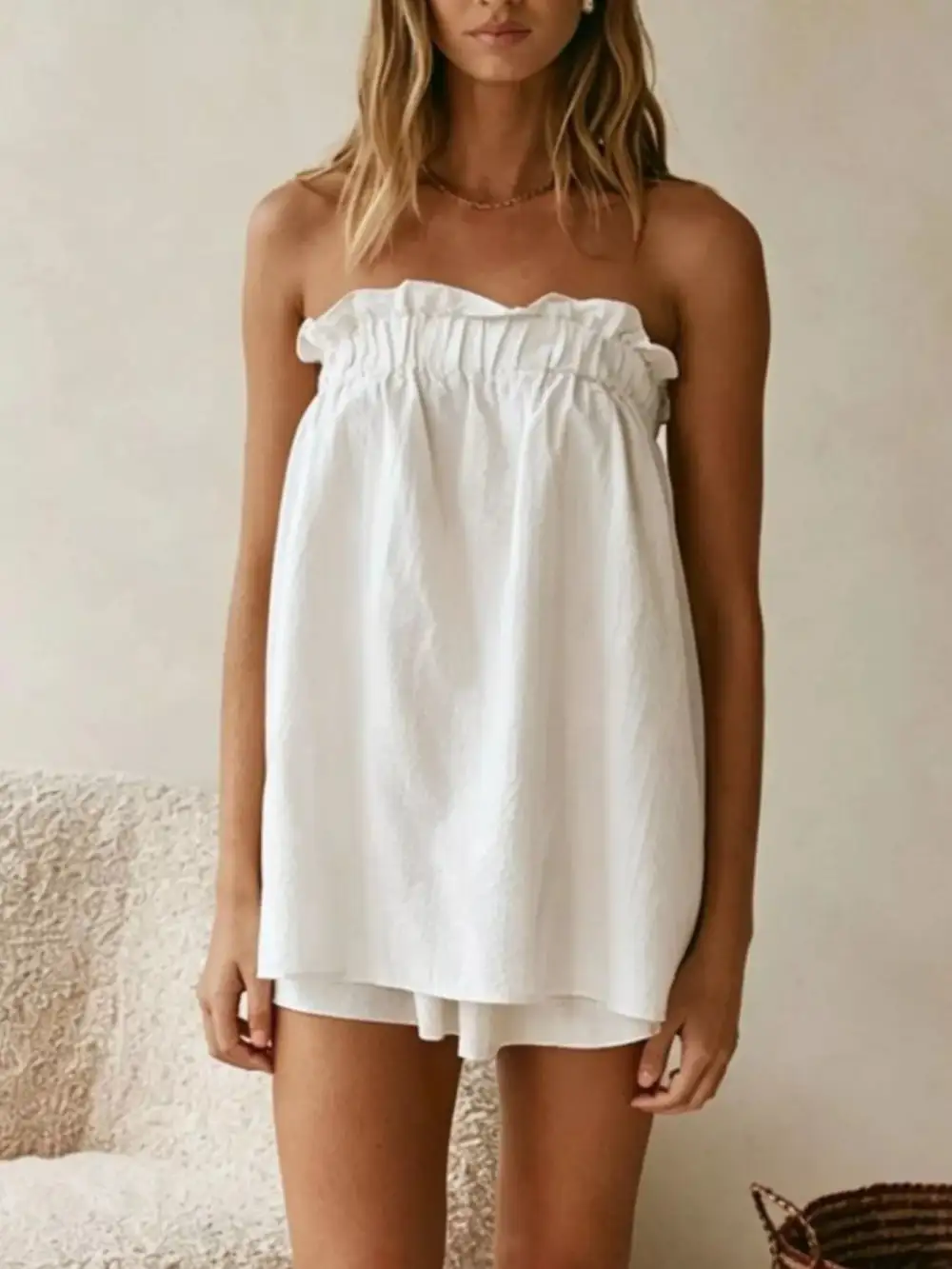 Polished Strapless Top And High-Waisted Skirt Set