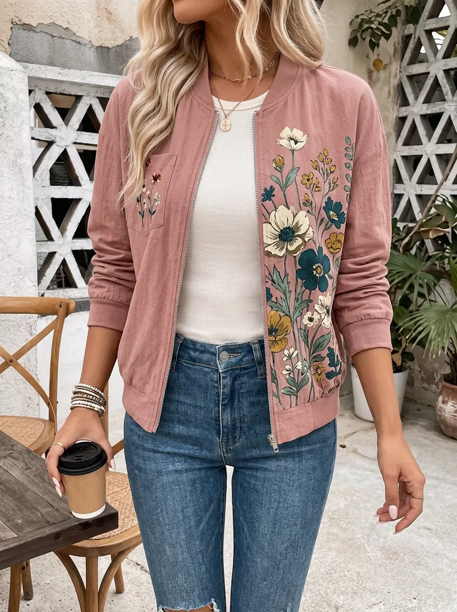 Floral Nature Lover Botanical Bomber Jacket