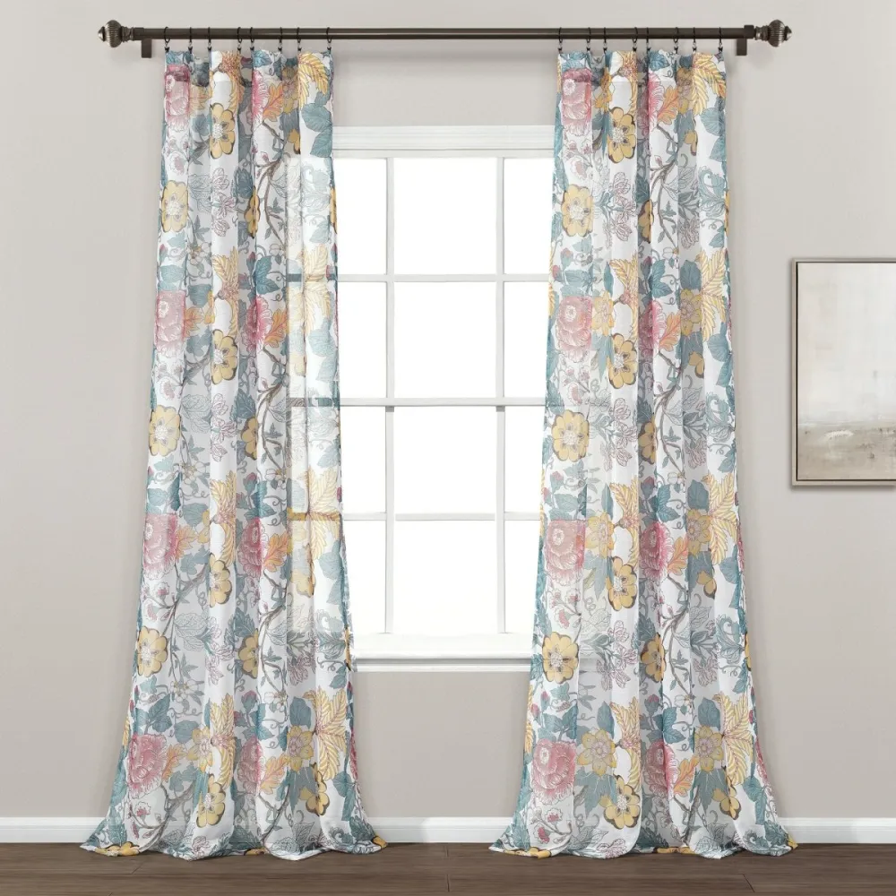 Cottage Floral Blackout Rod Pocket Curtain Panel Set
