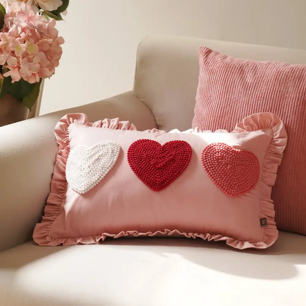 Pink Applique Ruffle Cushion Cover