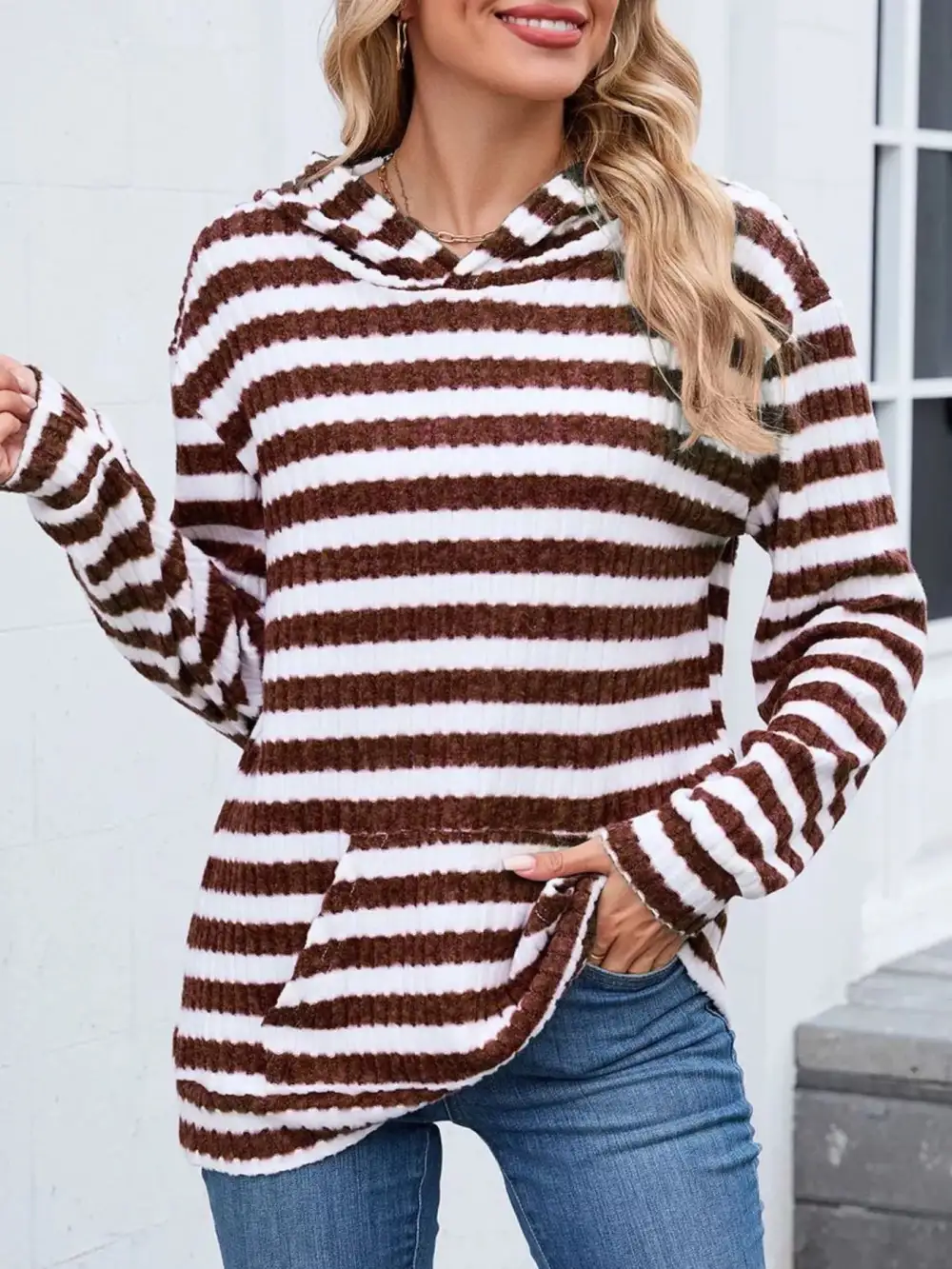Pocketed Striped Hoodie