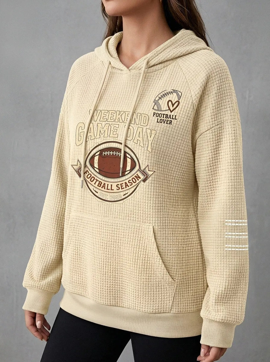 Women's Football Lover Game Day Printed Waffle Hoodie