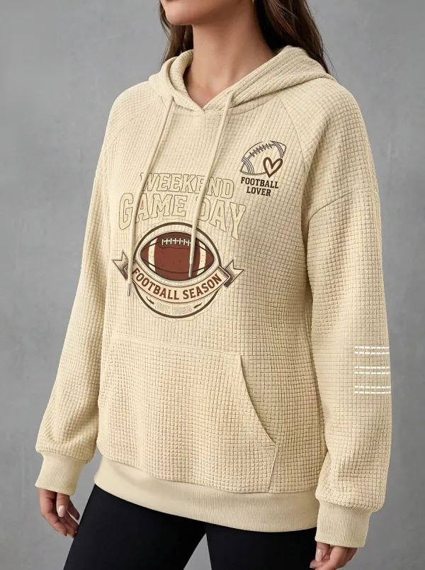 Women's Football Lover Game Day Printed Waffle Hoodie