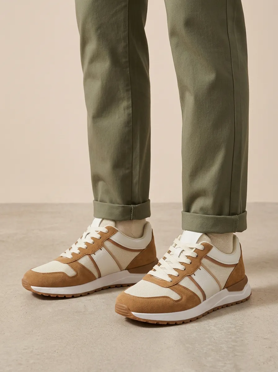 Unisex Contemporary Casual Minimalist Suede Mesh Print Sneakers