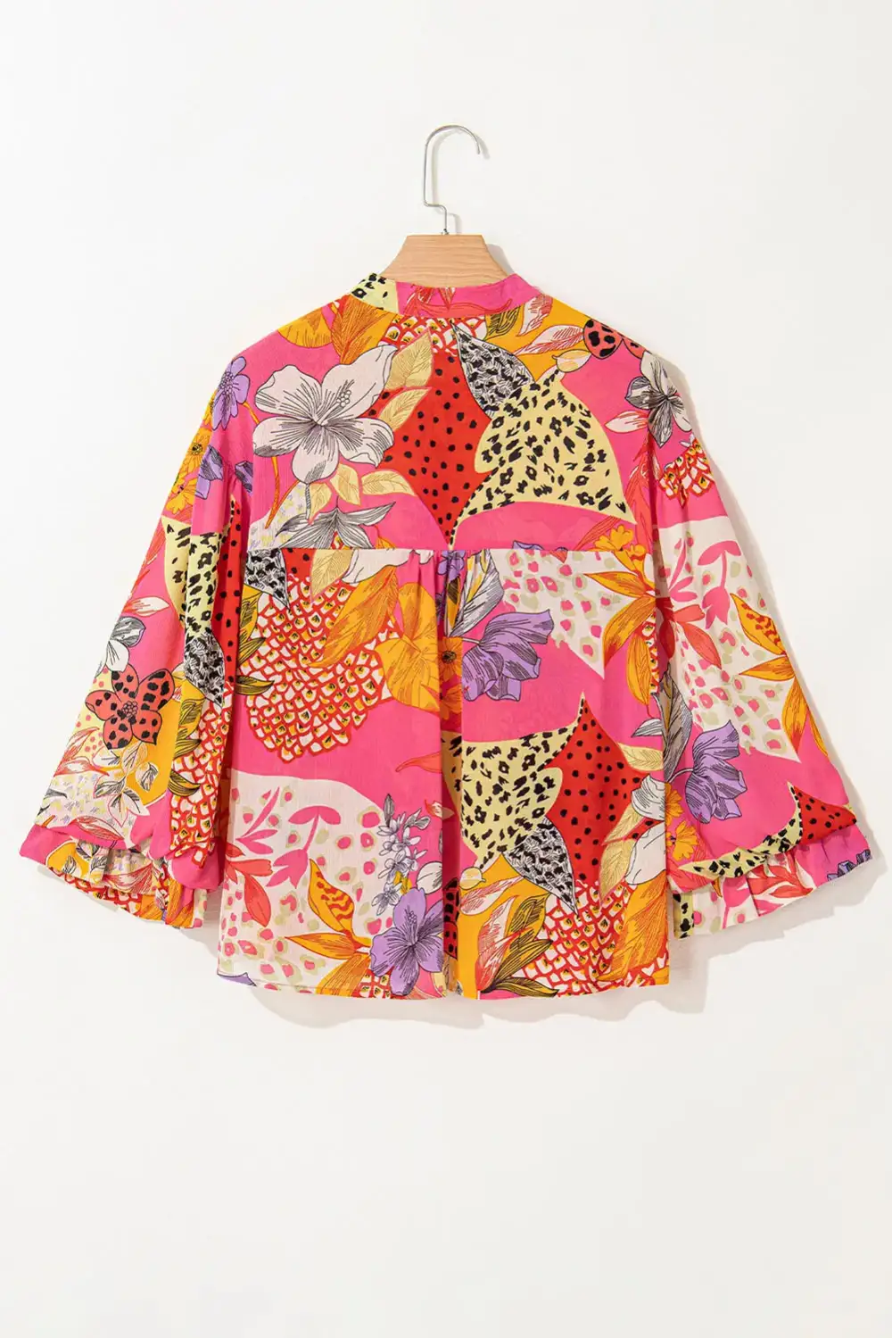 Floral Abstract Print Ruffled Shirt Blouse
