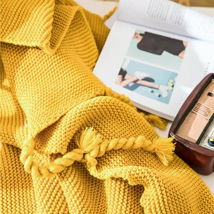 Tassel Waffle Knit Throw Blanket