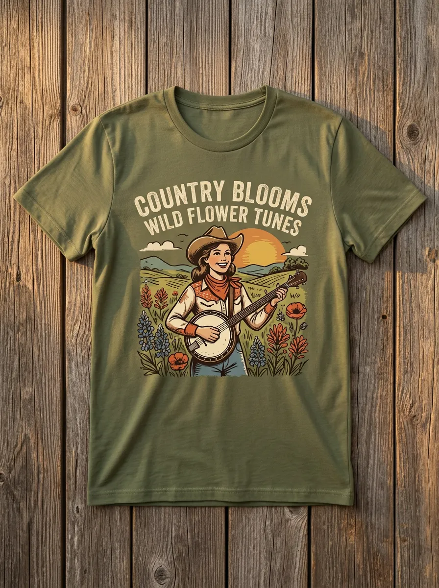 Nashville-Inspired Banjo Country Music Crewneck T-Shirt