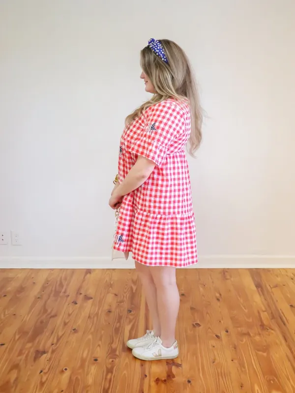 Tiered Gingham Mini Dress
