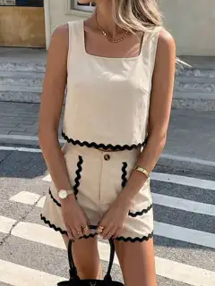 Scalloped-Trim Shorts Matching Set