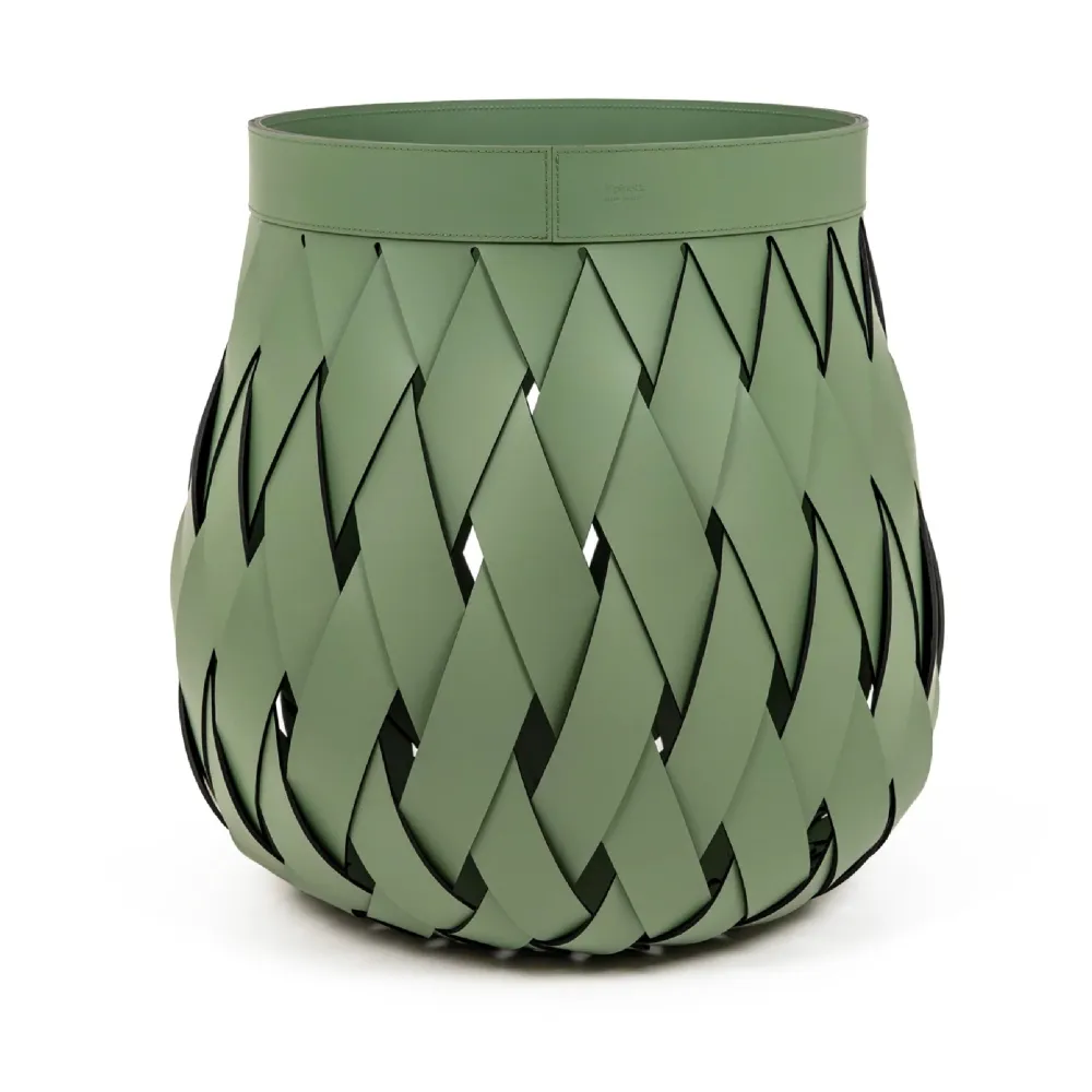Sculptural Handwoven Leather Basket