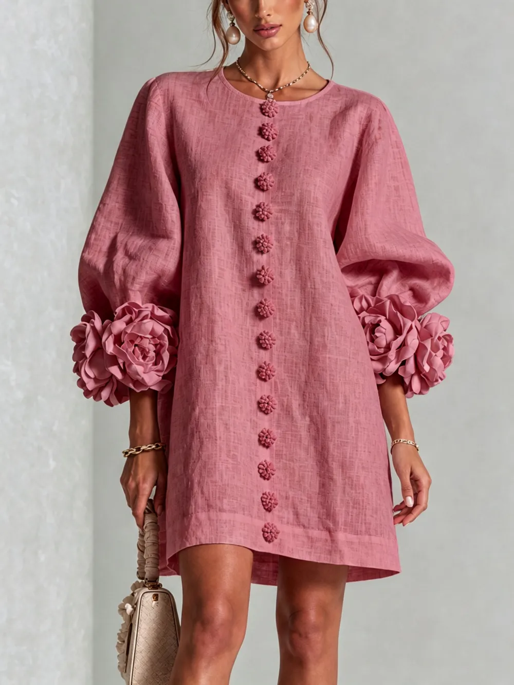 ✨New Arrivals & Special Offers-Floral Button-down Mini Dress With Striking Floral Cuffs