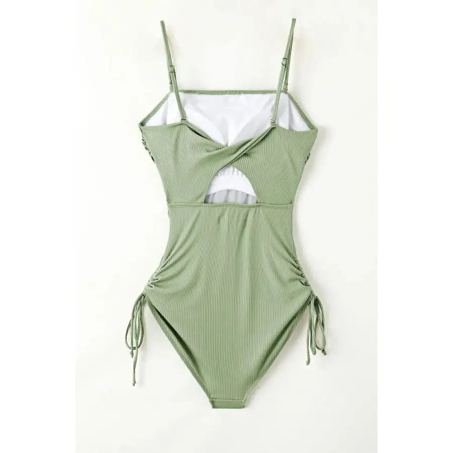 Women's Ribbed Cutout Drawstring One-Piece Swimsuit