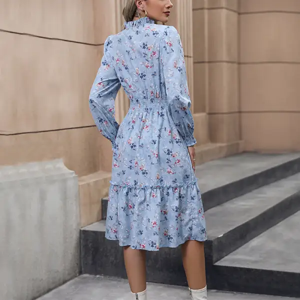 Women's Puff-Sleeve Floral Summer Midi Dress