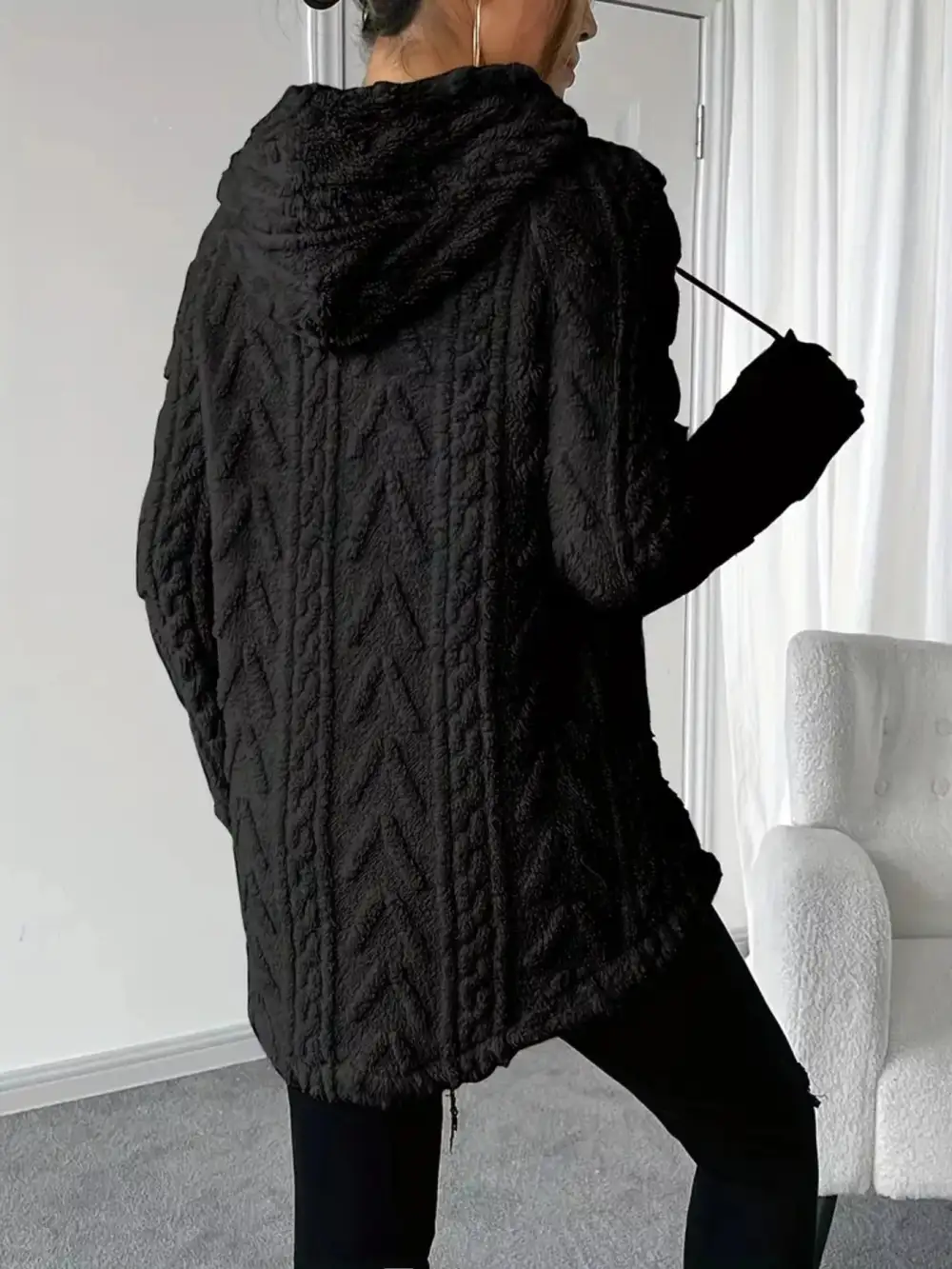 Drawstring Textured Fleece Hoodie