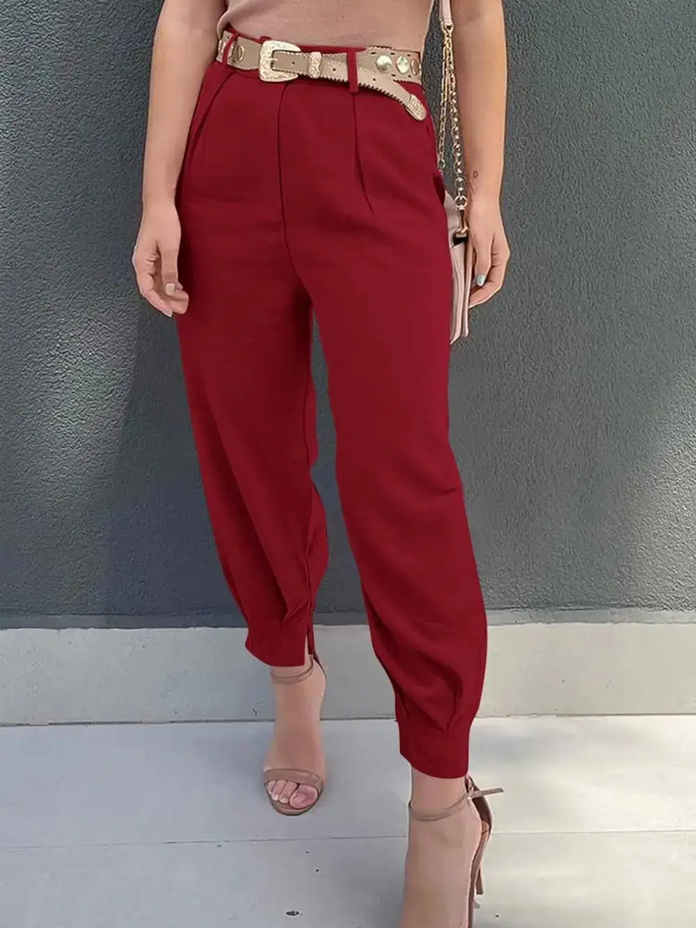 Textured High Waist Pocket Detail Pants