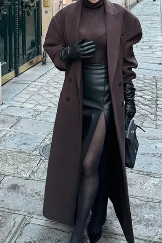Double-Breasted Notch Lapel Structured Coat