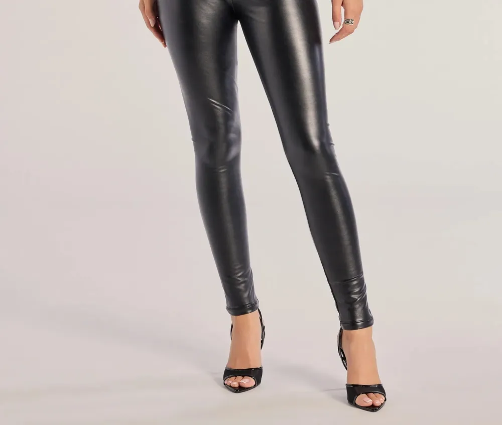 Black Patent Faux Leather High-Rise Leggings