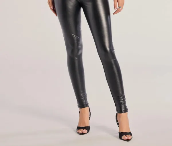 Black Patent Faux Leather High-Rise Leggings