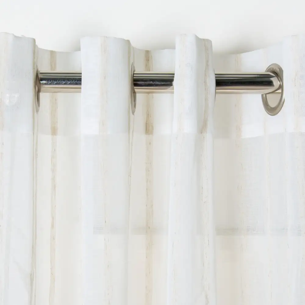 Semi-Sheer Linen-Blend Striped Eyelet Curtain Panel