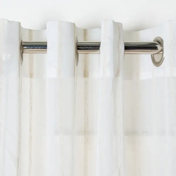 Semi-Sheer Linen-Blend Striped Eyelet Curtain Panel
