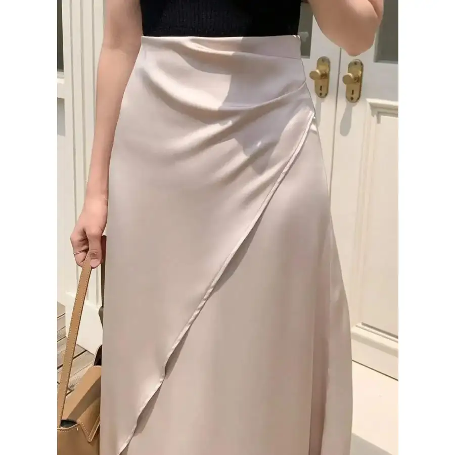 Asymmetric Wrap Midi Skirt with Fluted Hem