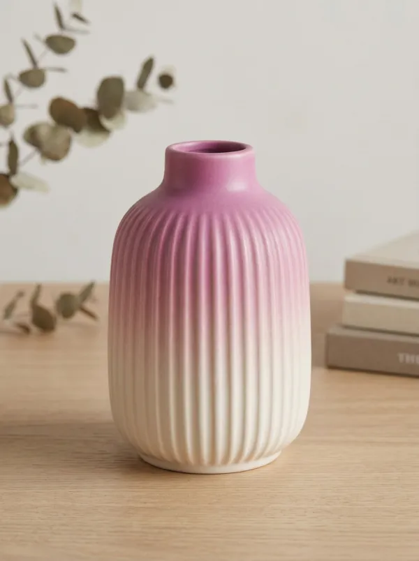 Modern Ombré Ribbed Ceramic Table Vase