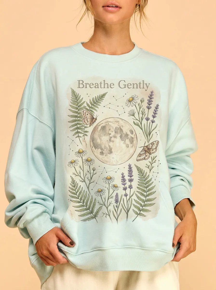 Women's Celestial Botanical Moon Moth Printed Sweatshirt